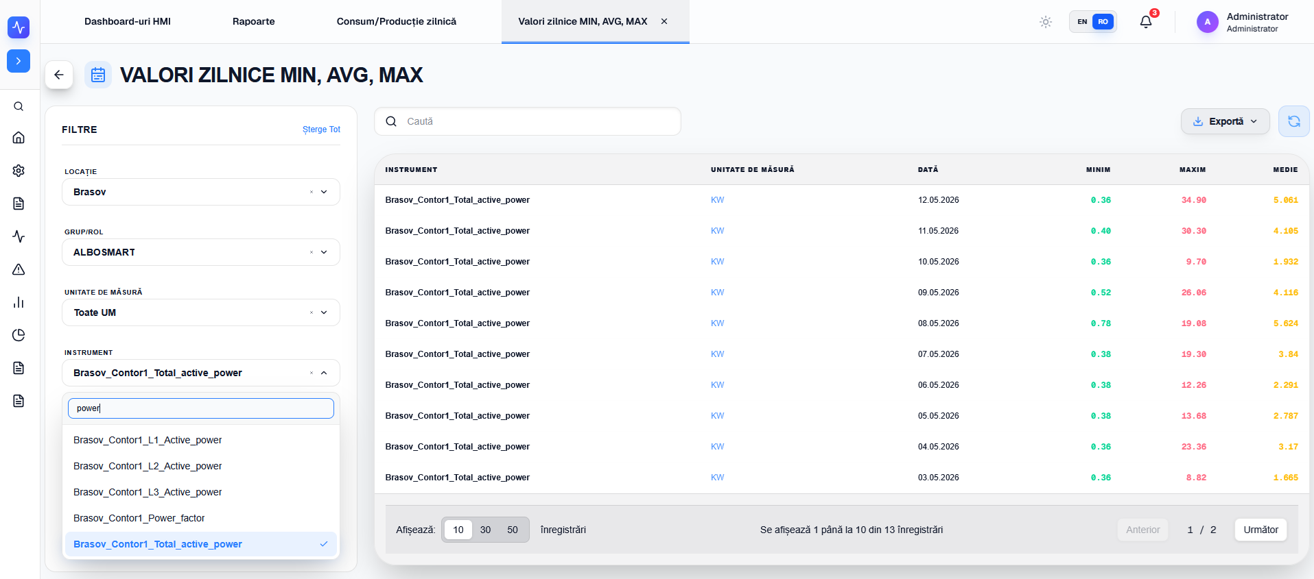 Valori Min/Max/Avg